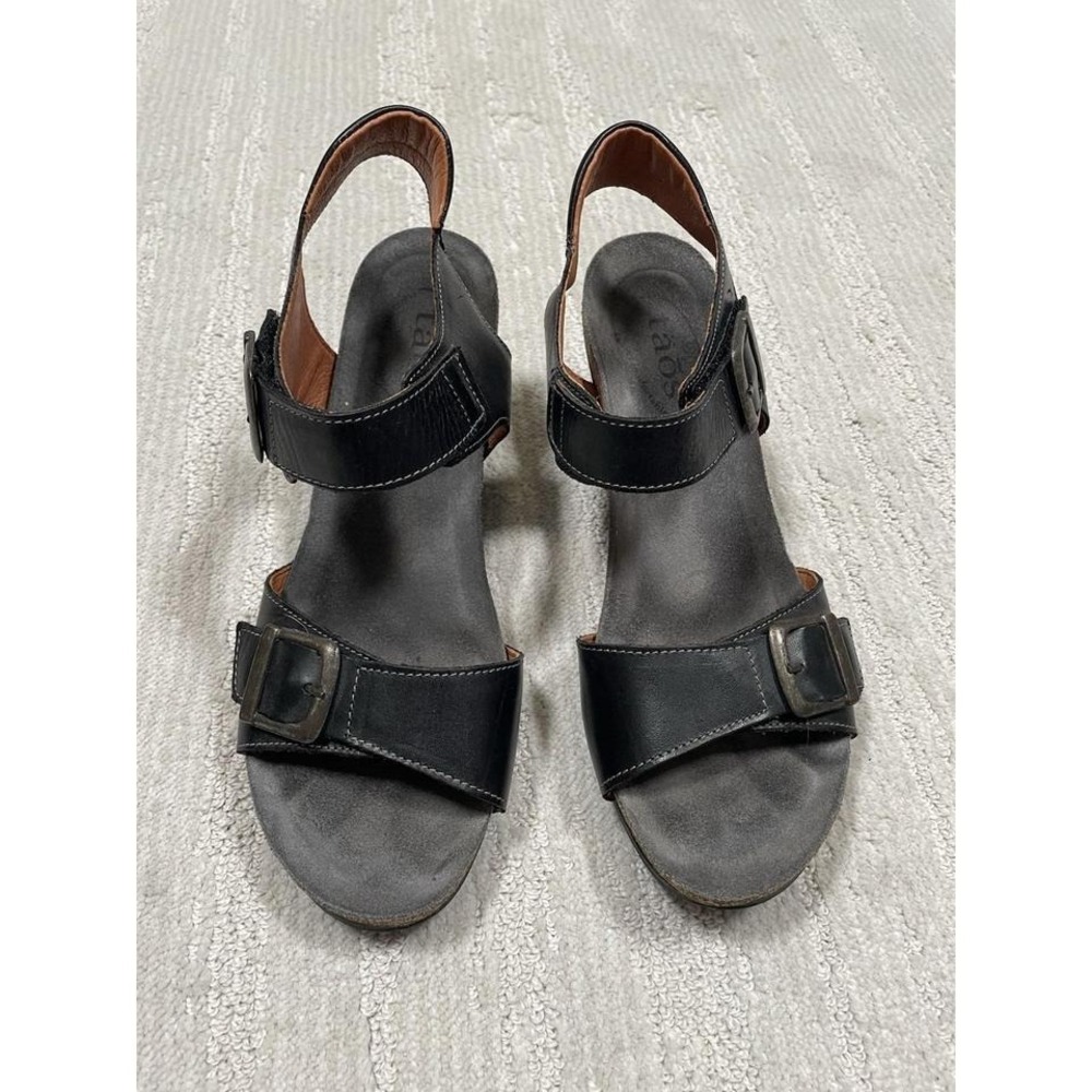Taos Buckle Up black leather & cork ankle strap wedge sandals size US 8-8.5 (39) - Picture 2 of 8